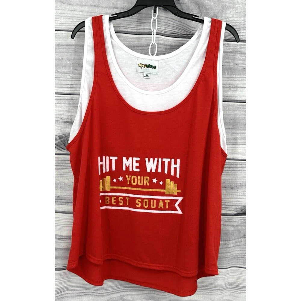 Tipsy Elves Hit Me With Your Best Squat Tank Top Womens Size Xl Red